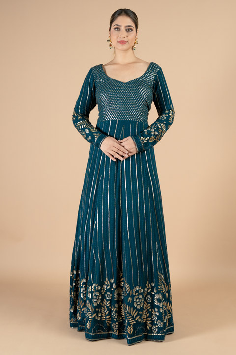 Mid night blue full sleeve anarkali gown