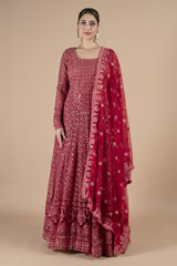 Red heavy embroidered anarkali with dupattaDSC09311