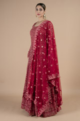Red heavy embroidered anarkali with dupattaDSC09314