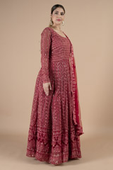 Red heavy embroidered anarkali with dupattaDSC09315