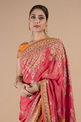 Pink saree with white thread embroidery and yellow blouse setDSC09434