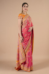 Pink saree with white thread embroidery and yellow blouse setDSC09436