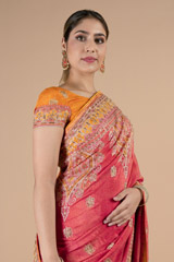 Pink saree with white thread embroidery and yellow blouse setDSC09437