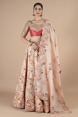 Multicolor floral thread work lehenga set