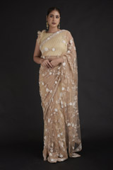 Nude Sequins Net Saree