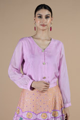 Lavender shirt with multi coloured thread embroidered skirtDSC08544