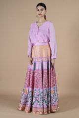 Lavender shirt with multi coloured thread embroidered skirtDSC08545