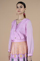 Lavender shirt with multi coloured thread embroidered skirtDSC08546