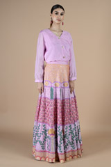 Lavender shirt with multi coloured thread embroidered skirtDSC08547