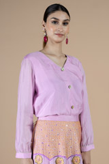 Lavender shirt with multi coloured thread embroidered skirtDSC08548