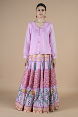 Lavender shirt with multi coloured thread embroidered skirtDSC08553