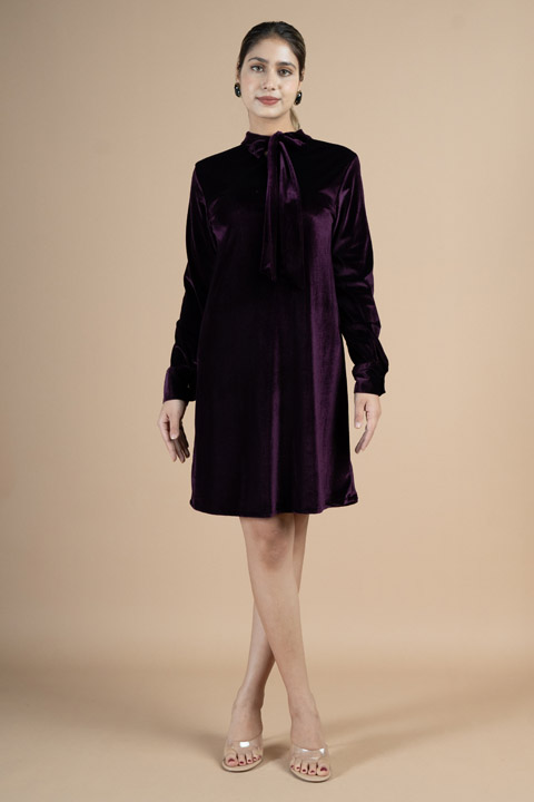 Purple mini dress with tie knot