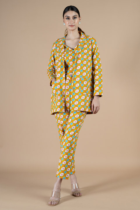 Printed jacket blouse and pant set