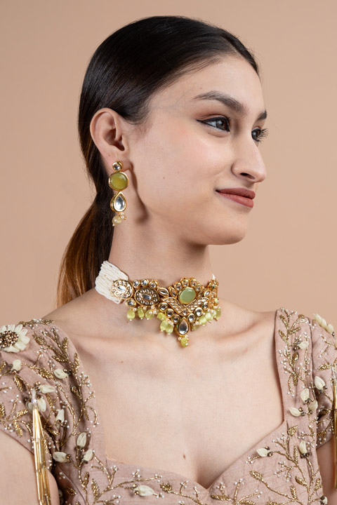 Green gold jade choker set