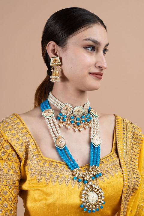 Blue Kundan Beaded Set