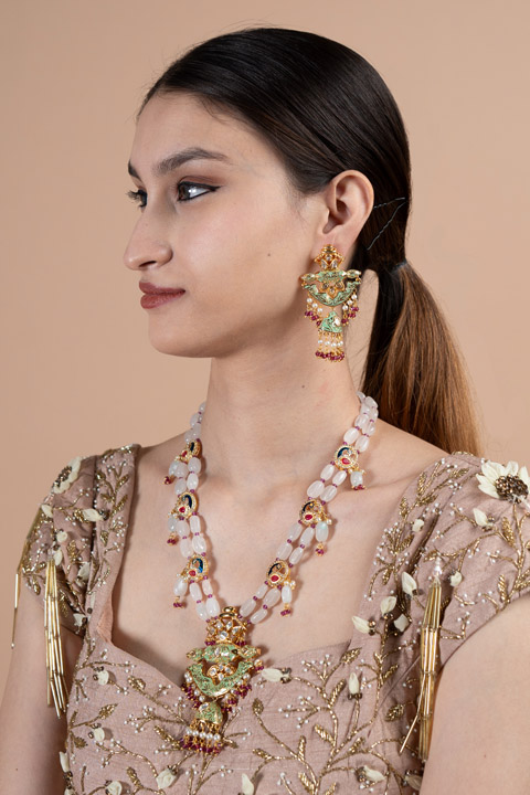 Pista Green Beaded Necklace Set