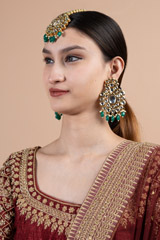 Green Kundan Earring with Mangtika