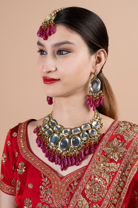 Magenta Kundan Necklace Set