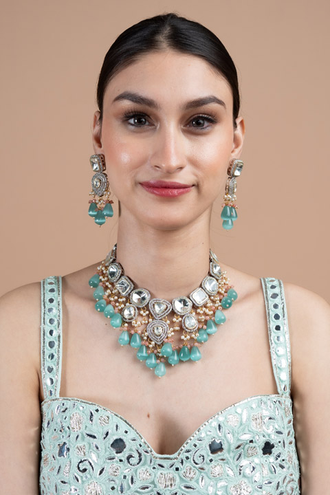 Sea Green Beaded Necklace Set