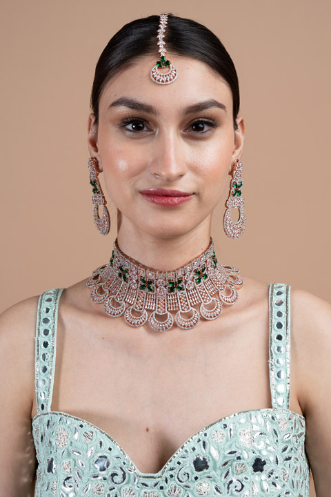 Rose Gold Zircon Studded Necklace Set