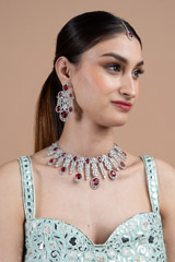 Magenta Zircon Studded Necklace SetDSC08618