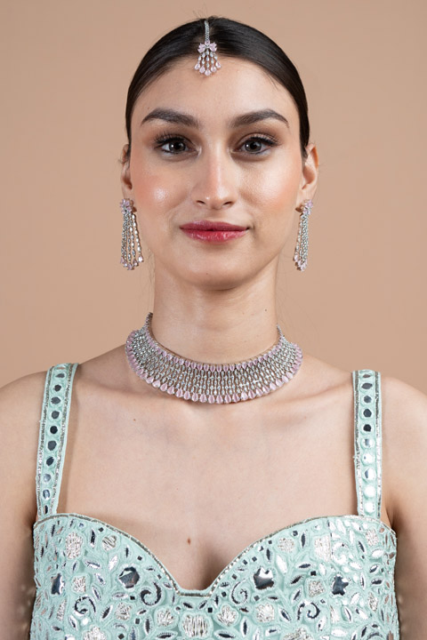 Salmon Pink Zircon Necklace Set