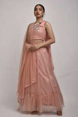 Peach One Shoulder Draped Lehenga