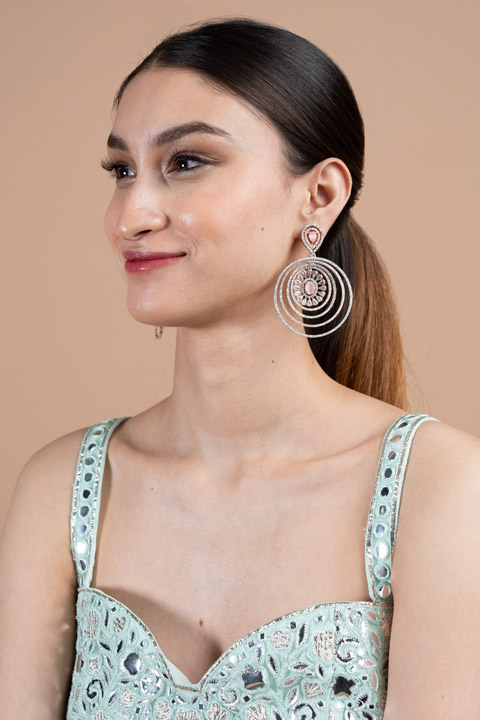 Salmon Pink Zircon Studded Earrings