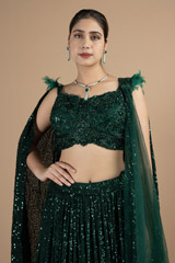 Emerald green sequin embellished frill adornment lehenga setDSC08847