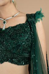 Emerald green sequin embellished frill adornment lehenga setDSC08848