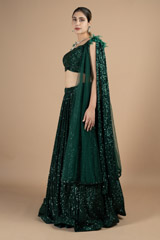 Emerald green sequin embellished frill adornment lehenga setDSC08849