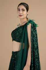 Emerald green sequin embellished frill adornment lehenga setDSC08851