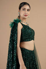Emerald green sequin embellished frill adornment lehenga setDSC08852