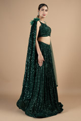 Emerald green sequin embellished frill adornment lehenga setDSC08853