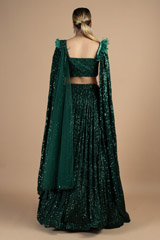 Emerald green sequin embellished frill adornment lehenga setDSC08855