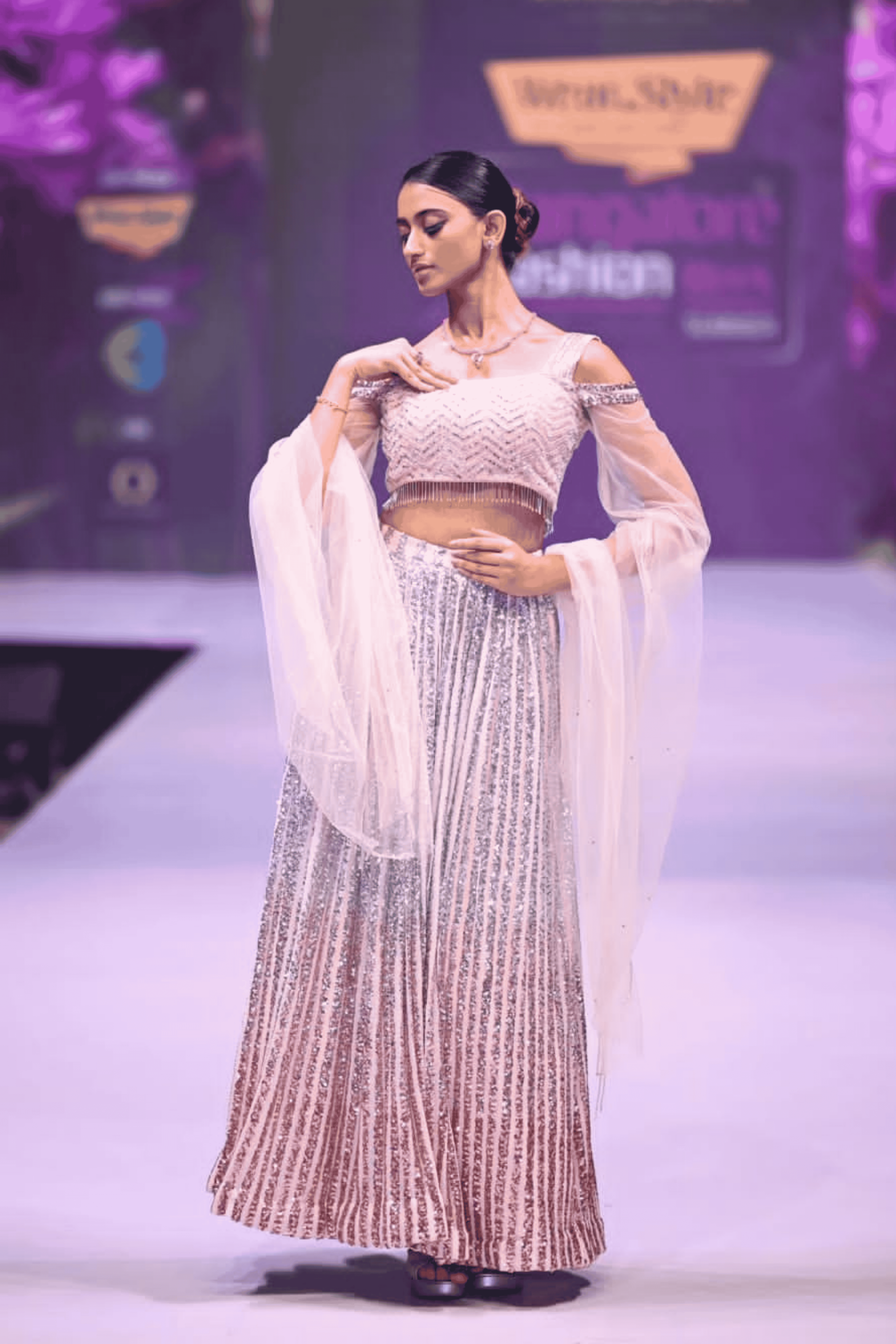 Soft pink sequin lehenga with sleeve adornment blouse