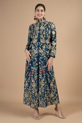 Royal blue floral embroidered kurtaDSC08830