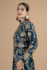 Royal blue floral embroidered kurtaDSC08832