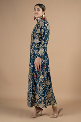 Royal blue floral embroidered kurtaDSC08833
