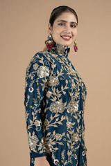Royal blue floral embroidered kurtaDSC08835