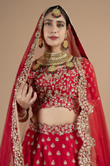 Red bridal embroidered lehenga with scalloped dupattaDSC08936