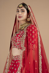 Red bridal embroidered lehenga with scalloped dupattaDSC08937