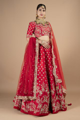 Red bridal embroidered lehenga with scalloped dupattaDSC08942