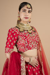 Red bridal embroidered lehenga with scalloped dupattaDSC08945
