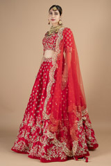 Red bridal embroidered lehenga with scalloped dupattaDSC08947
