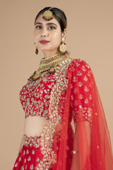 Red bridal embroidered lehenga with scalloped dupattaDSC08948