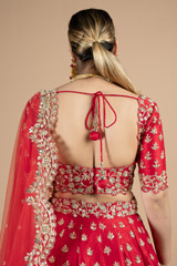 Red bridal embroidered lehenga with scalloped dupattaDSC08949