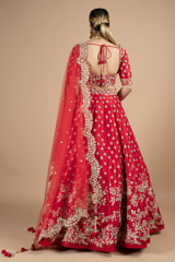Red bridal embroidered lehenga with scalloped dupattaDSC08950