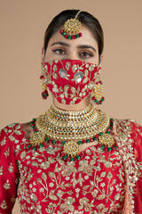 Red bridal embroidered lehenga with scalloped dupattaDSC08952