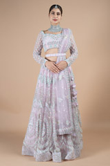 Pastel pink net embroidered lehenga set